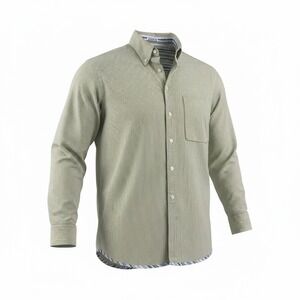 Southbridge Mens Striped Button Down Shirt L Green Stripe Flip Cuff Trim Casual